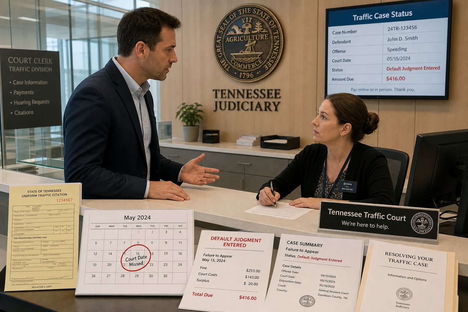 Failure to Appear for a Tennessee Traffic Ticket: What to Know 1 Tennessee traffic citation and Clerk of Court notice on a desk