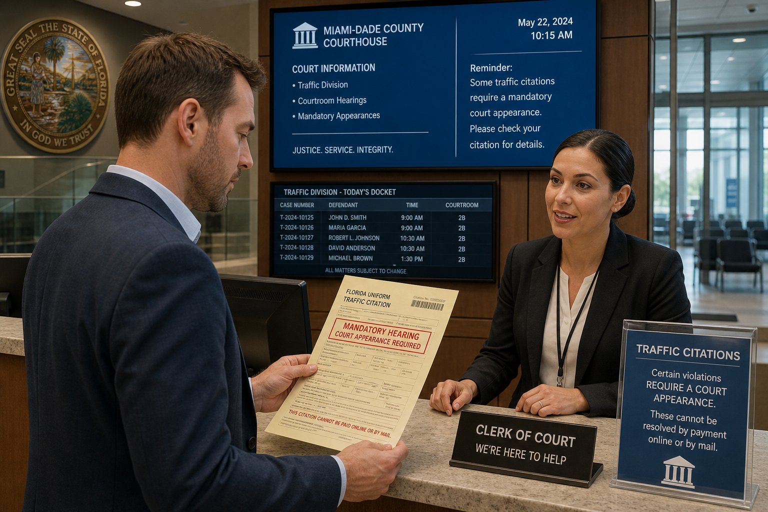 Florida Mandatory Court Appearance Tickets: When You Can't Elect Traffic School 1 Florida Mandatory Court Appearance Tickets: When You Can't Elect Traffic School