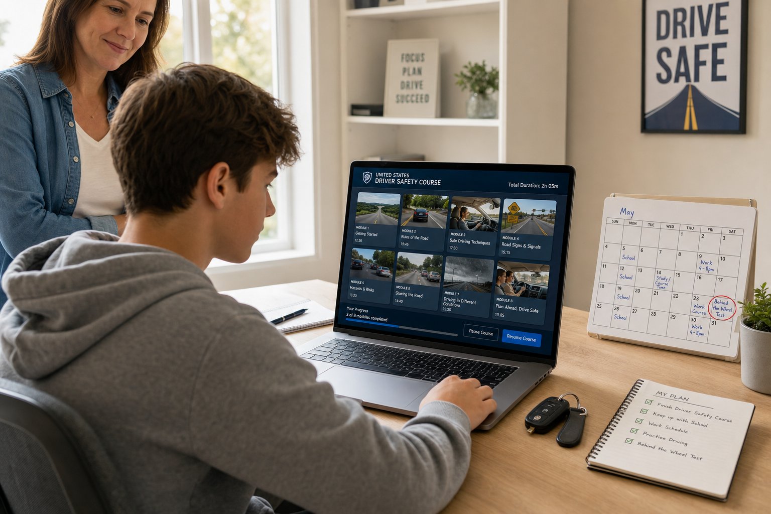 How Long Is the Impact Texas Teen Drivers (ITTD) Course? 1 Teen taking an online driver safety course on a laptop at home.