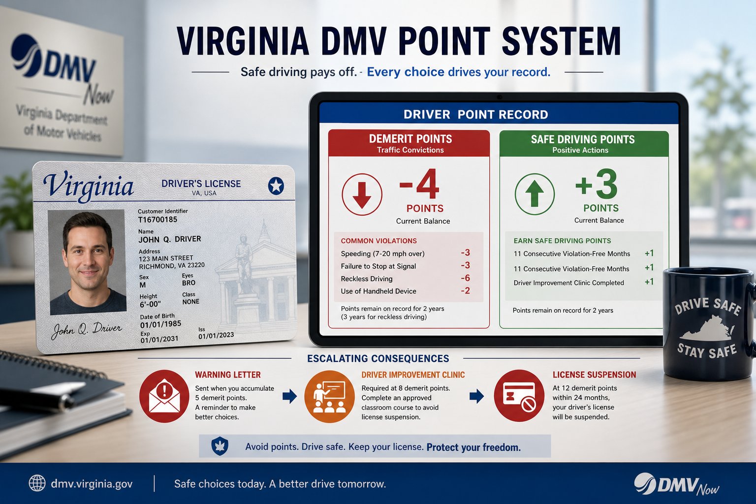 How Long Do Points Stay on Your License in Virginia? 1 How Long Do Points Stay on Your License in Virginia? visual summary.