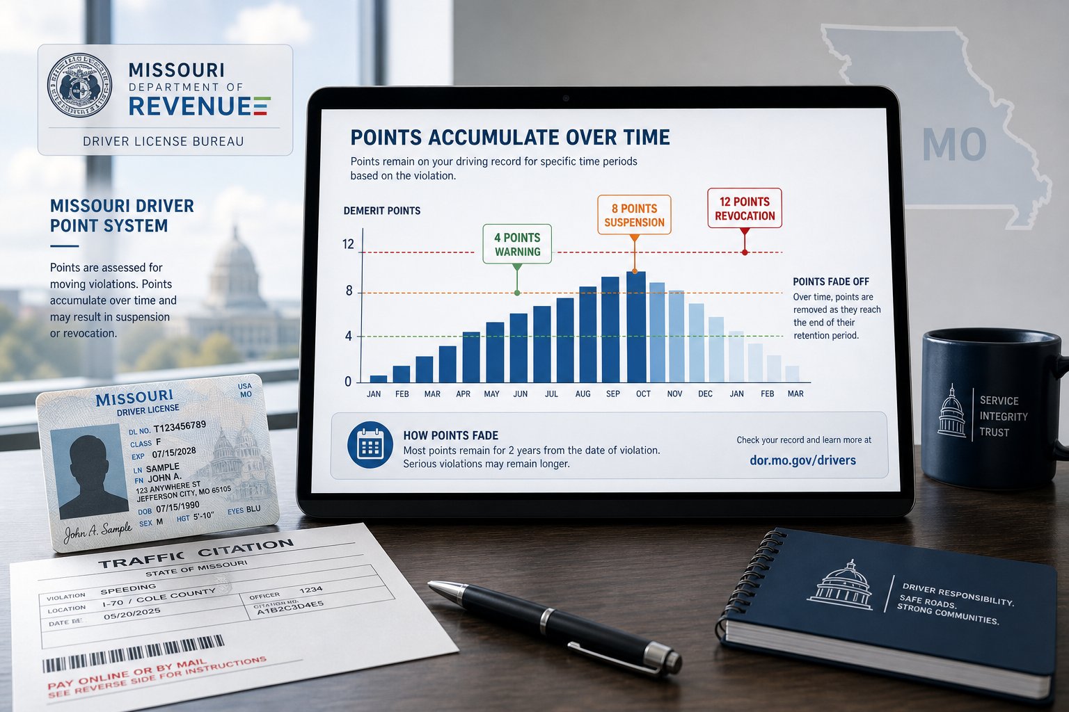 How Long Do Points Stay on Your License in Missouri? 1 Missouri driver record and traffic citation documents