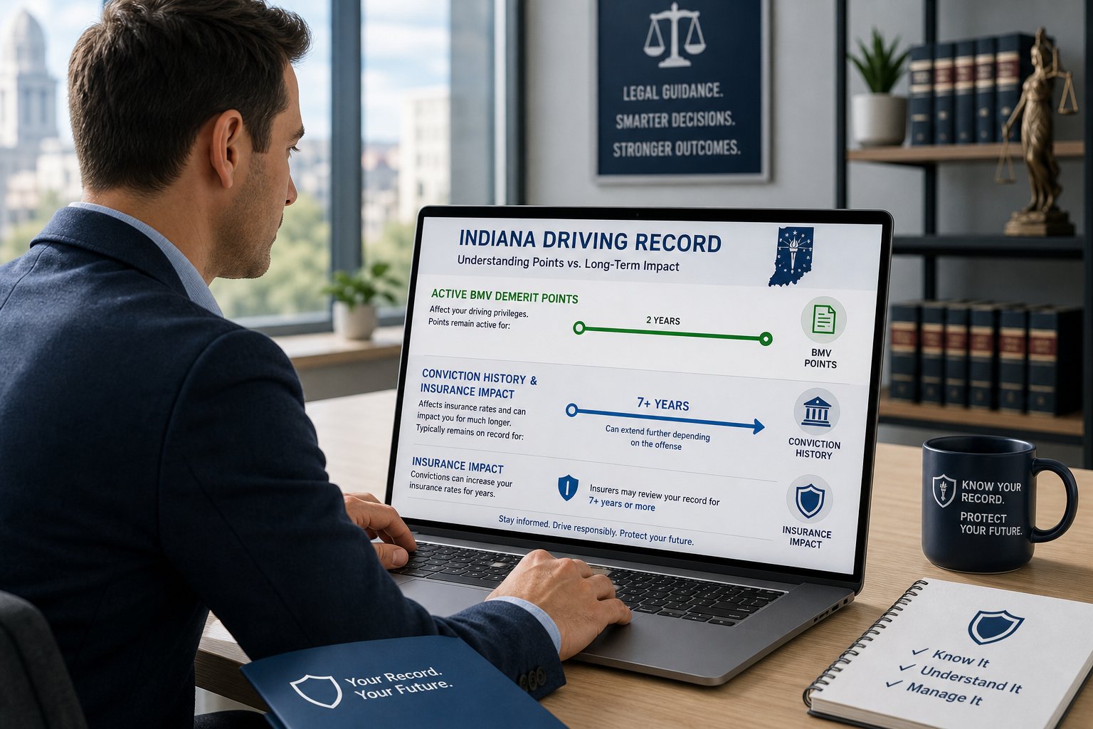 How Long Does a Speeding Ticket Stay on Your Record in Indiana? 1 Driver reviewing Indiana speeding ticket record timeline on a laptop.