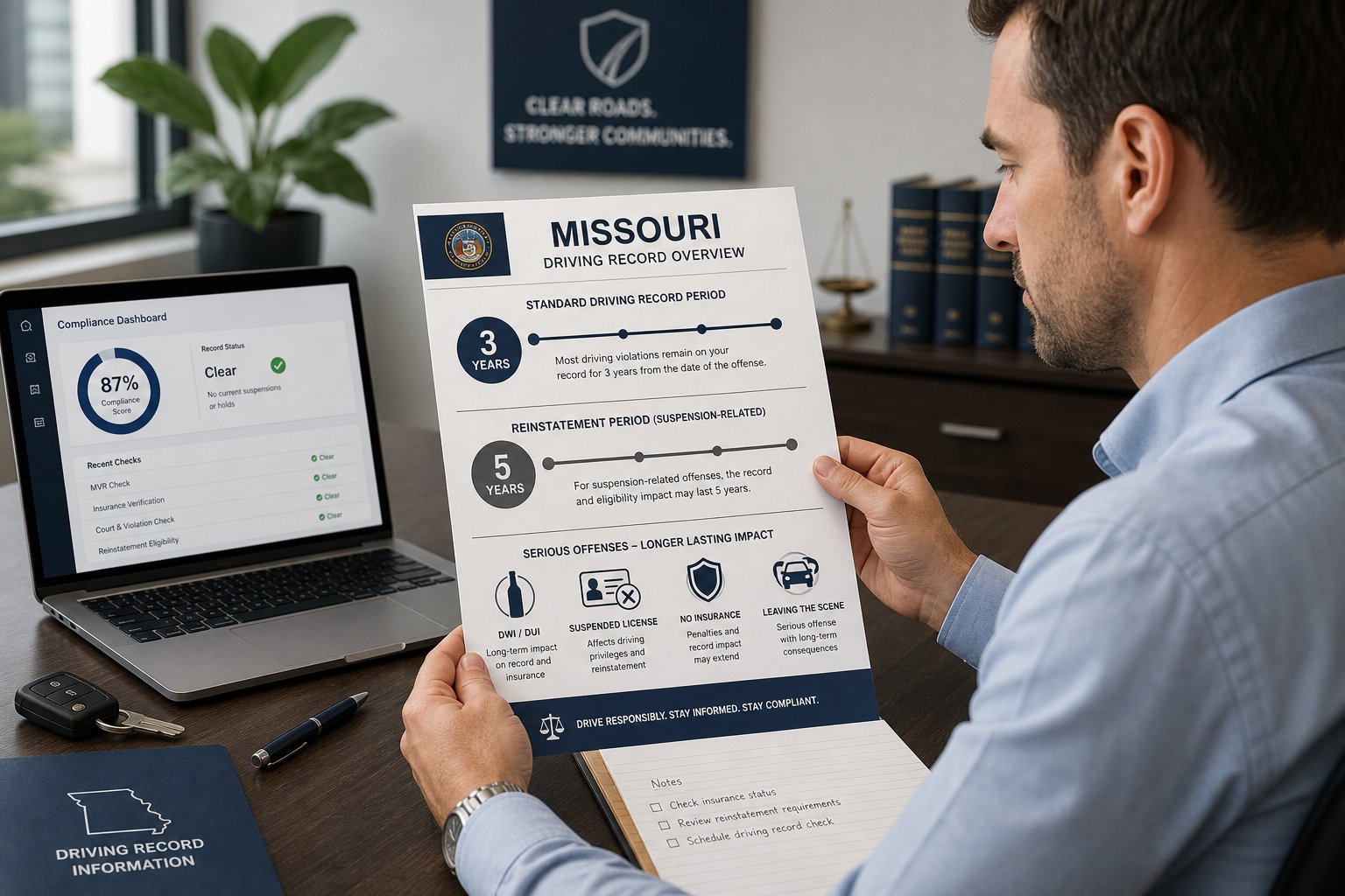How Long Does a Speeding Ticket Stay on Your Missouri Driving Record? 1 Missouri driver record and traffic citation documents