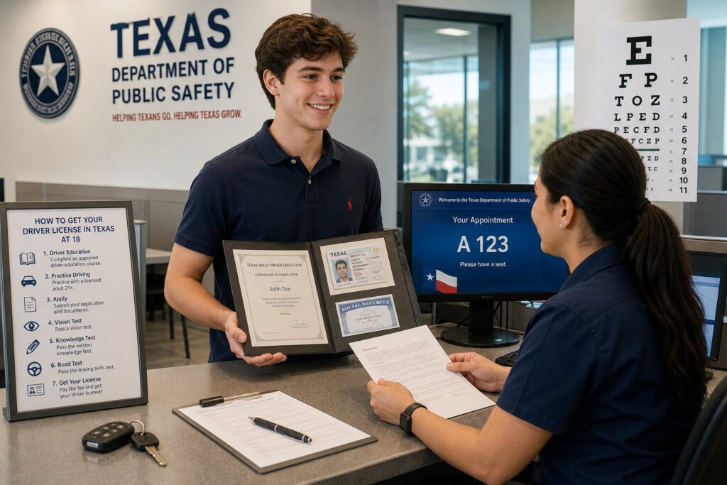 Blog Articles 1 Young adult checking Texas driver’s license eligibility on a laptop.