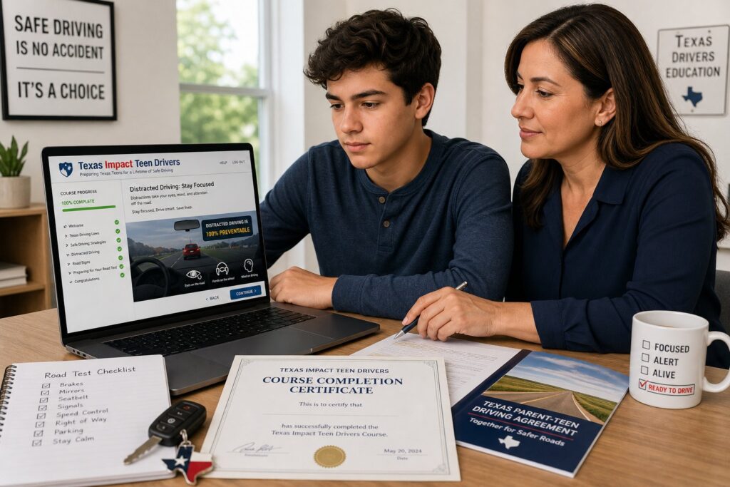 Blog Articles 1 Texas teen completing a parent-taught driver education course online