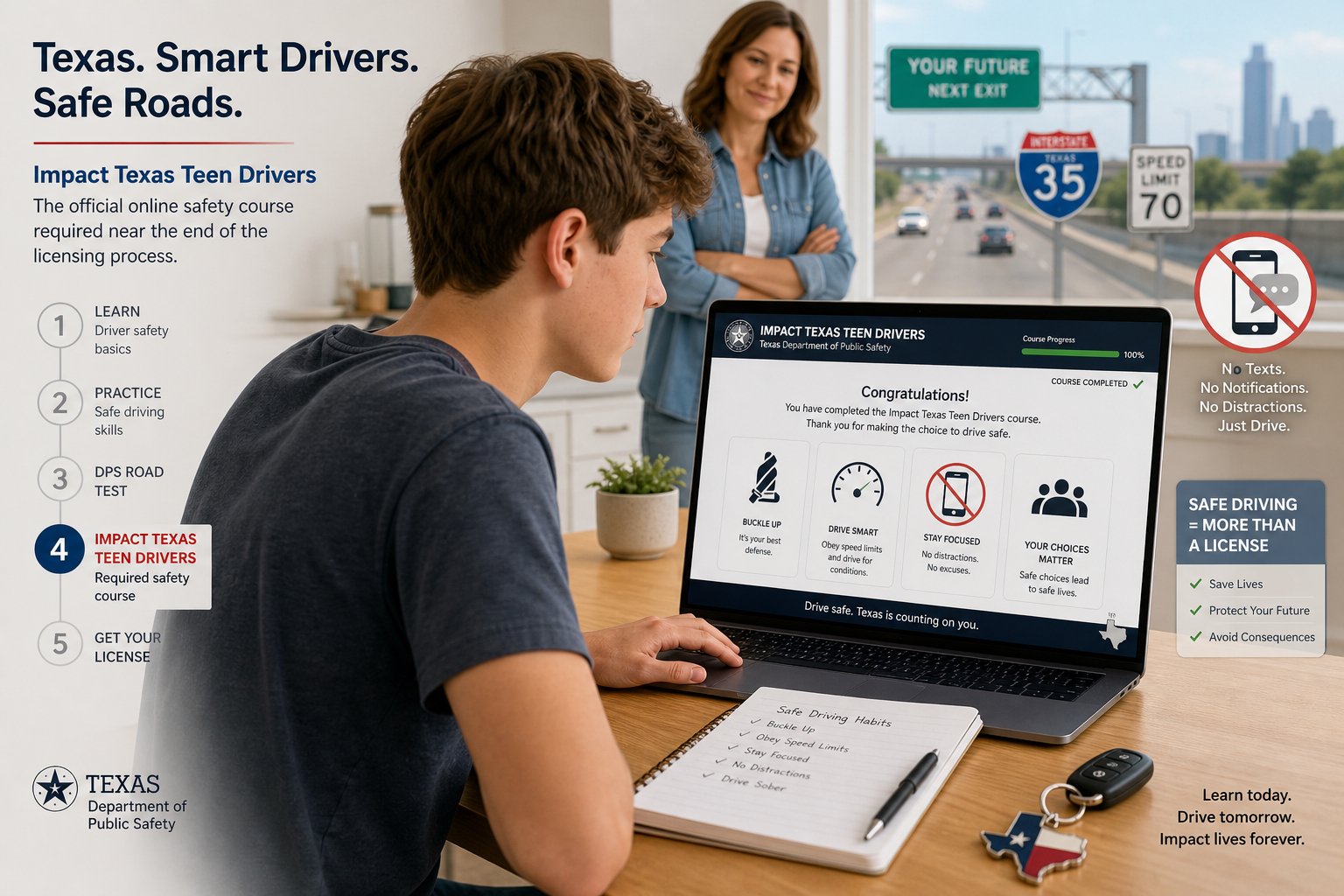 What Is Impact Texas Teen Drivers (ITTD)? The Complete Guide 1 Teen taking an online Texas driver safety course at home.