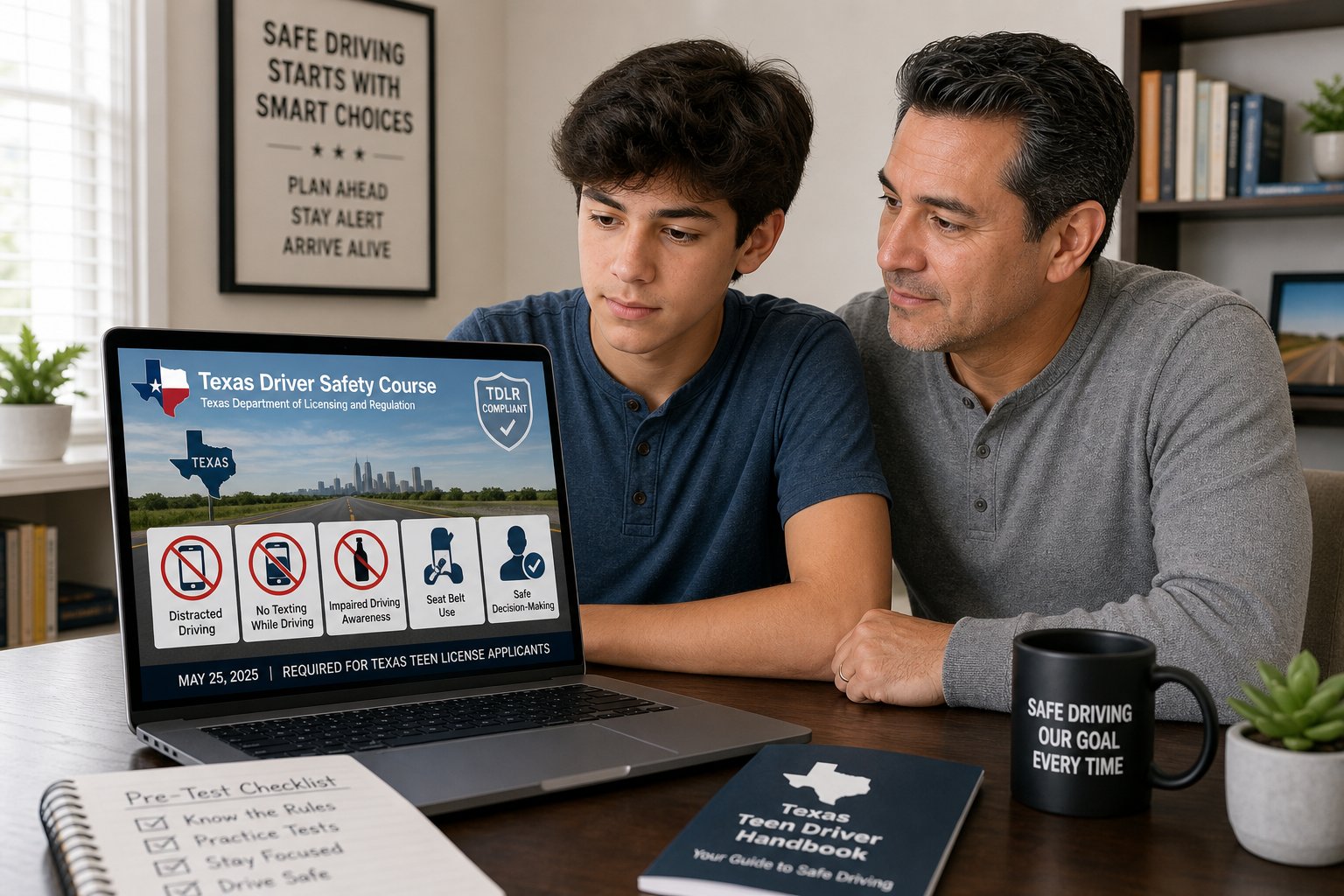 Impact Texas Teen Drivers Questions: What to Expect in the Course 1 Teen and parent reviewing Texas driver safety course on a laptop.