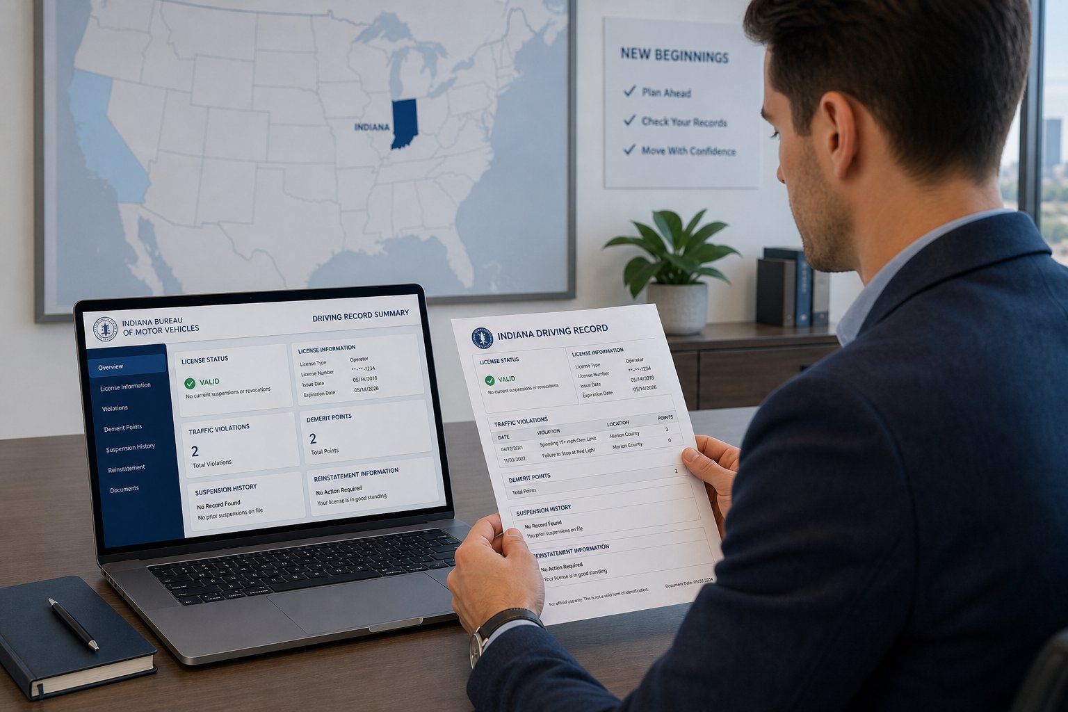 What Happens to Your Indiana Driving Points If You Move Out of State? 1 Person reviewing Indiana driving record before moving to another state.
