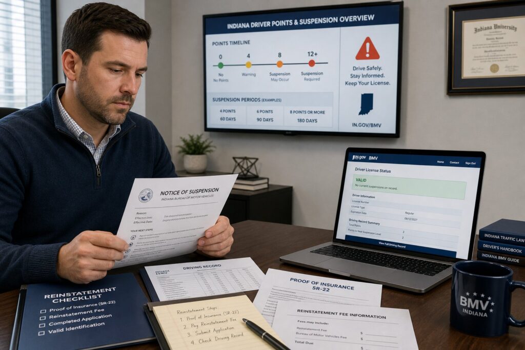 Blog Articles 7 Indiana License Suspension for Points: Thresholds, What Happens, and How to Reinstate