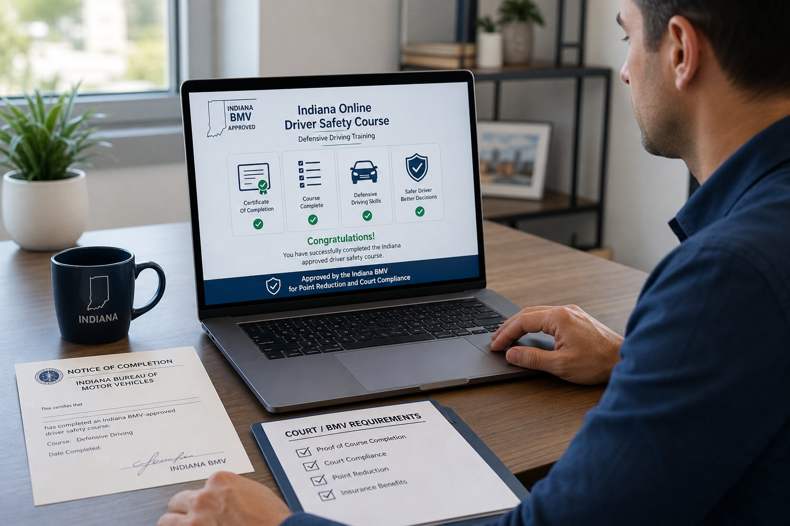 Is the Indiana Driver Safety Program Online Legit? 1 Driver taking Indiana online driver safety course on a laptop.