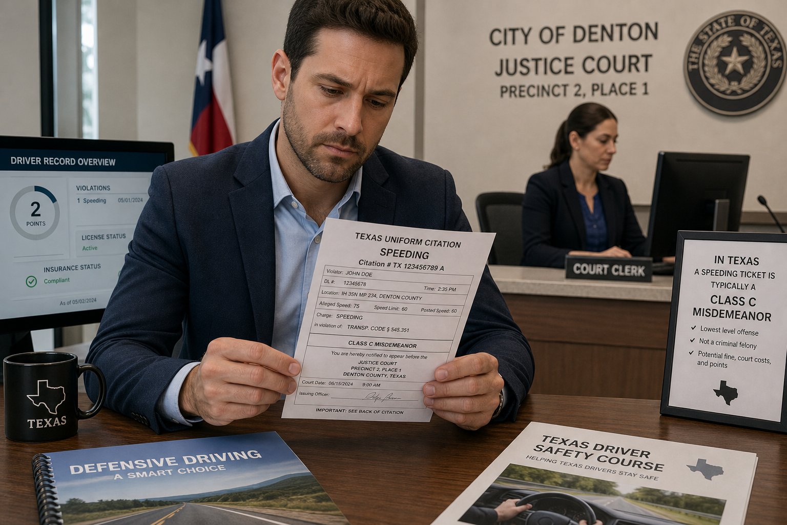 Is a Texas Speeding Ticket a Criminal Charge? 1 Driver reviewing a Texas speeding ticket in a professional legal setting.