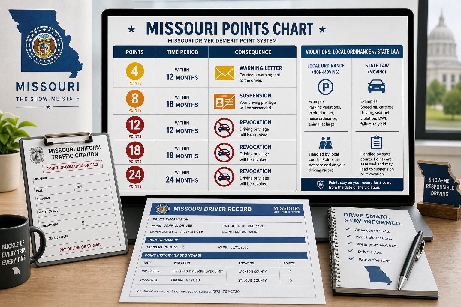 Missouri Points Chart: How Many Points for Each Traffic Violation 1 Missouri driver record and traffic citation documents