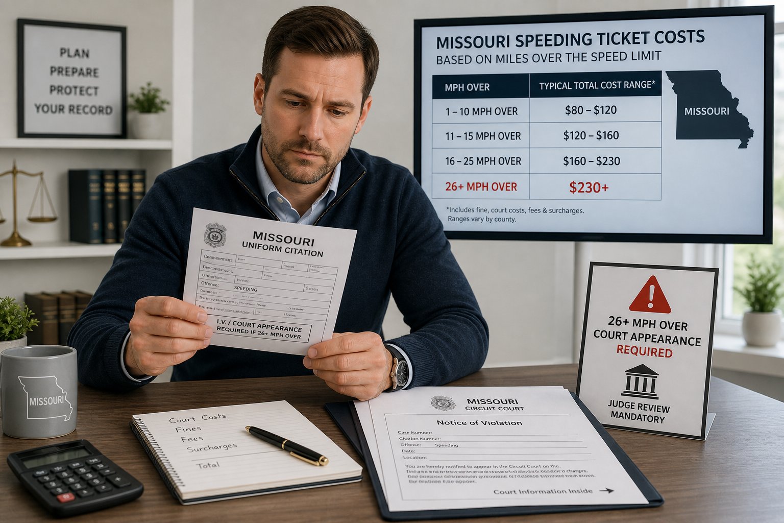 Missouri Speeding Ticket Fines: What Affects the Cost? 1 Missouri driver record and traffic citation documents
