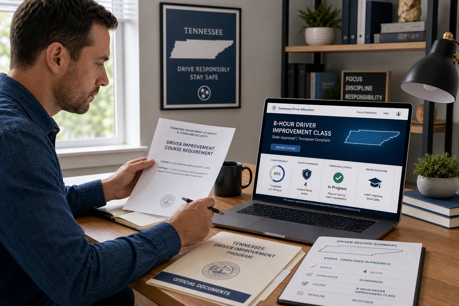 Tennessee 8-Hour Defensive Driving Course and License Suspension: What to Know 1 Tennessee traffic citation and Clerk of Court notice on a desk
