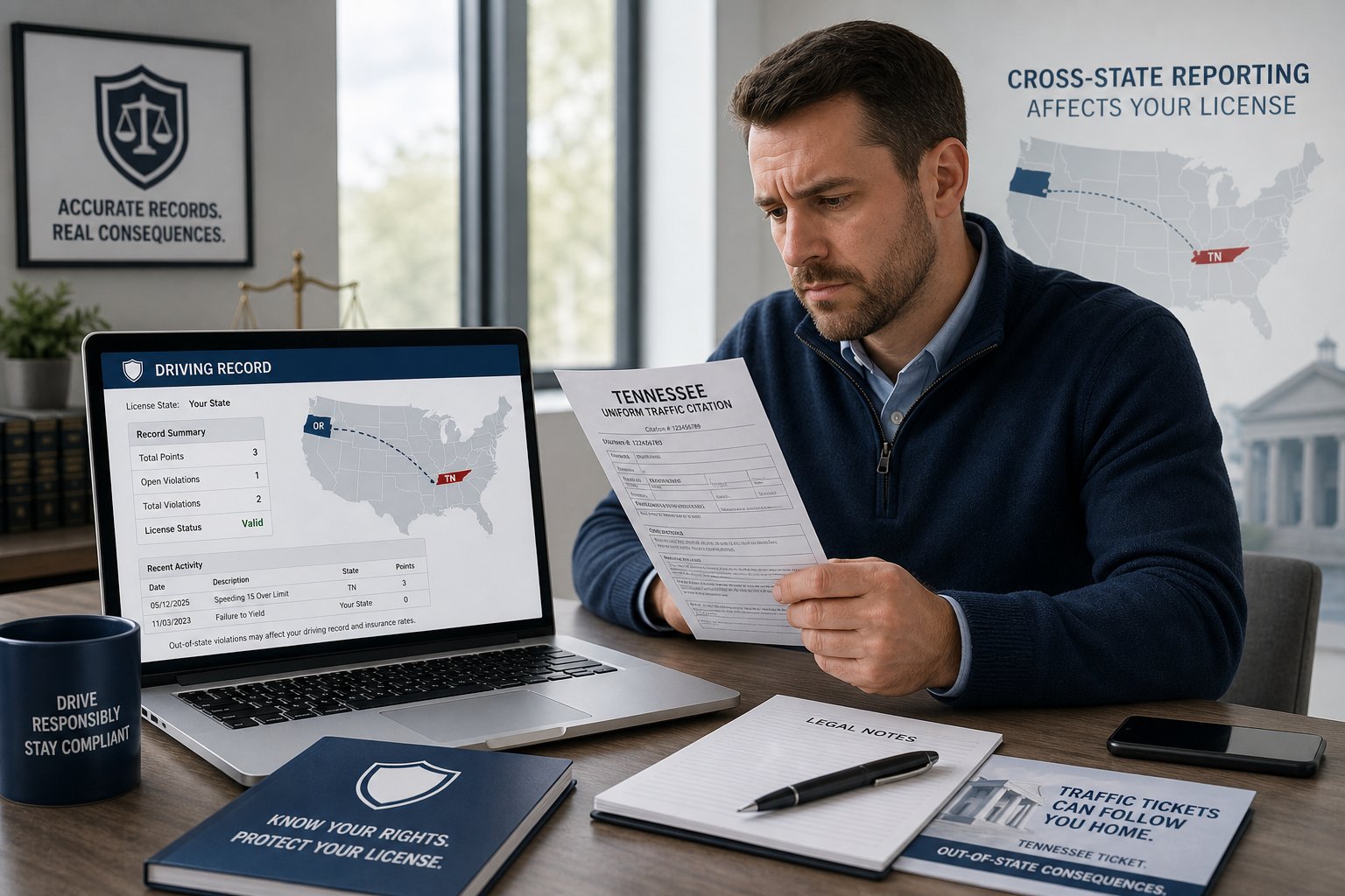 Tennessee Defensive Driving Course for Out-of-State Drivers 1 Tennessee driver comparing state-approved defensive driving course options on a laptop