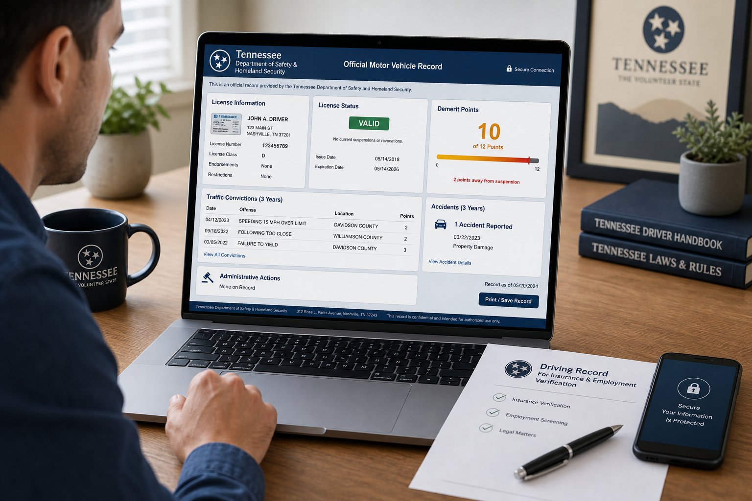 Your Tennessee Driving Record: How to Get It and What It Shows 1 Person reviewing a Tennessee driving record on a laptop.