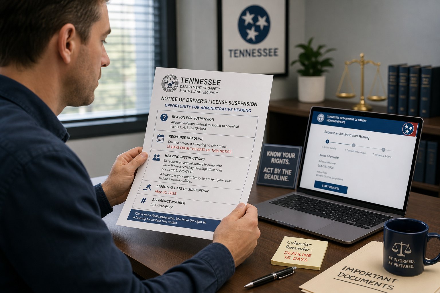 Tennessee Notice of Proposed Suspension: What It Means and What to Do 1 Tennessee traffic citation and Clerk of Court notice on a desk