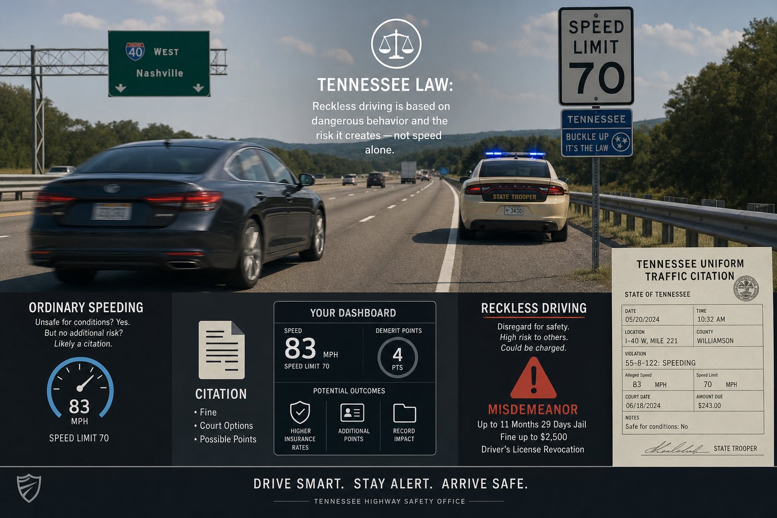 Tennessee Reckless Driving Speed: What Drivers Should Know 1 Tennessee speeding ticket and traffic court paperwork