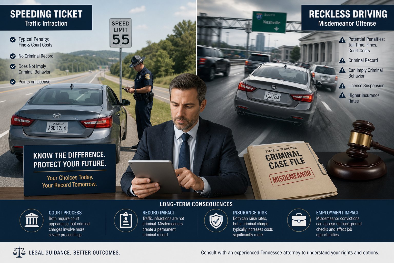 Tennessee Reckless Driving vs. Speeding Ticket: Key Differences 1 Tennessee speeding ticket and traffic court paperwork