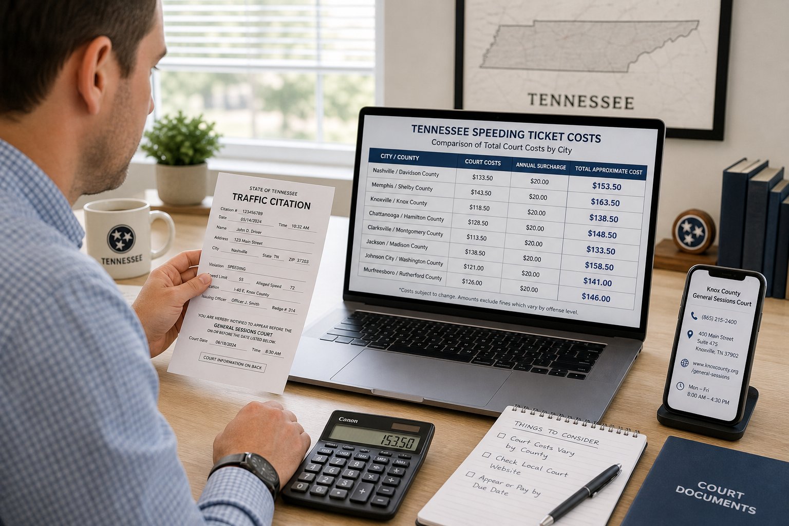 Tennessee Speeding Ticket: Costs, Points, and What to Know 1 Tennessee speeding ticket and traffic court paperwork