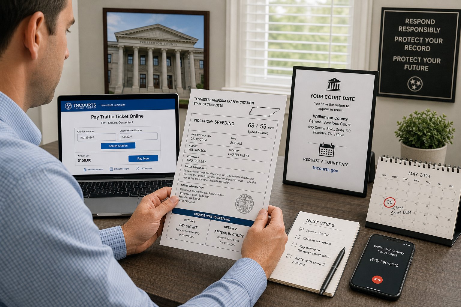 Tennessee Traffic Ticket Options: Pay, Contest, or Ask About Driving School 1 Tennessee speeding ticket and traffic court paperwork
