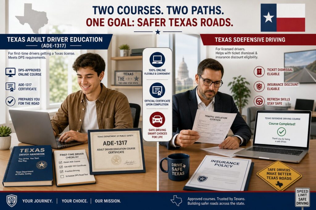 Blog Articles 9 Adult reviewing a TDLR-approved Texas adult driver education course