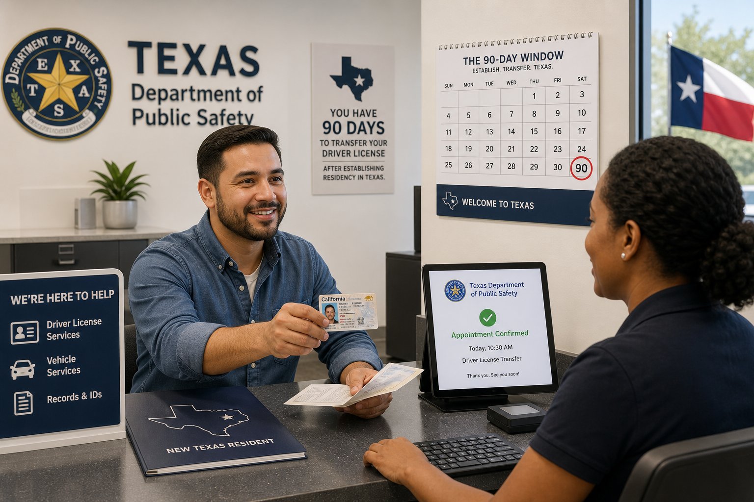 Texas Adult Driver Education for New Texas Residents Moving from Another State 1 New Texas resident transferring an out-of-state driver’s license at a DPS office.