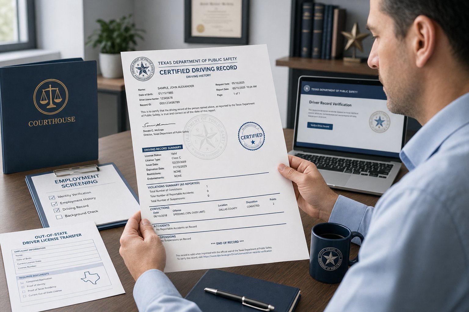 Texas Certified Driving Record vs. Type 3A: Which One Do You Need? 1 Texas driver reviewing a TDLR driver safety course and citation