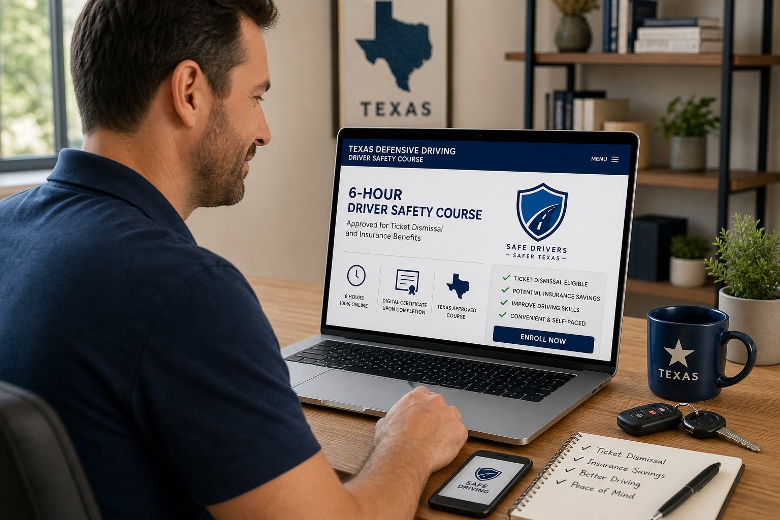 Texas Defensive Driving Course vs. Driver Safety Course: Are They the Same? 1 Texas driver reviewing a TDLR driver safety course and citation