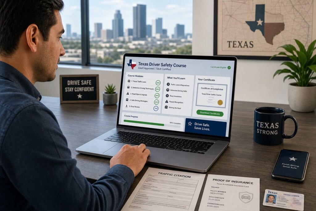 Blog Articles 1 Texas driver reviewing a TDLR driver safety course and citation