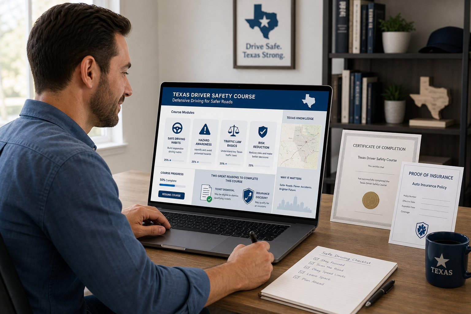 Texas Driver Safety Course (DSC): The Complete Guide 1 Texas driver reviewing a TDLR driver safety course and citation