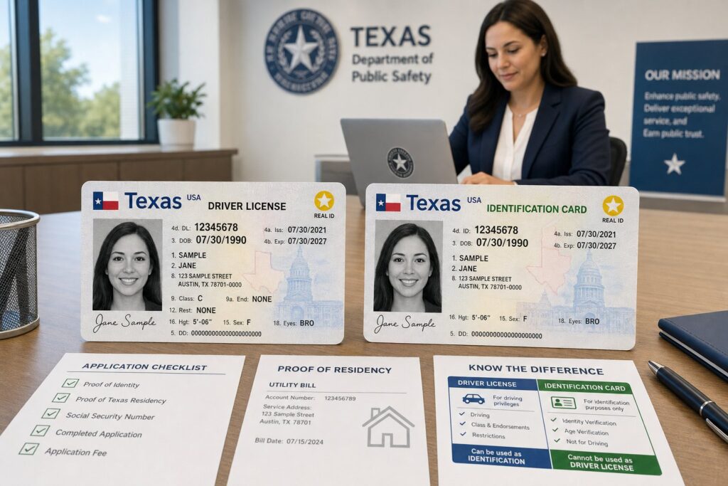 Blog Articles 2 Texas ID card and driver’s license shown side by side.