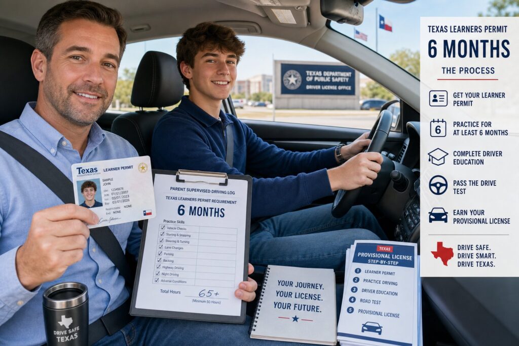Blog Articles 1 Texas teen learner’s permit timeline with six-month wait and licensing steps.