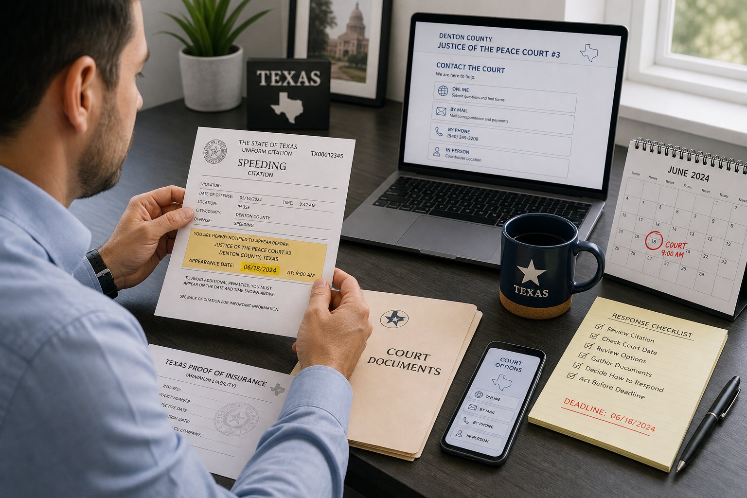 Texas Speeding Ticket Options: Pay, Contest, or Take Defensive Driving 1 Texas driver reviewing a TDLR driver safety course and citation