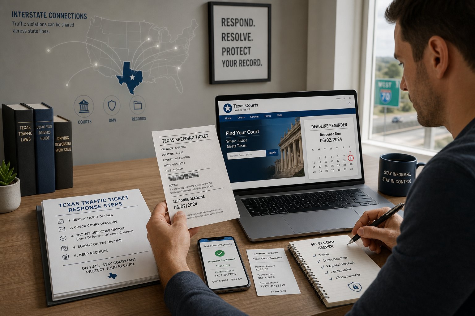 Texas Speeding Ticket for Out-of-State Drivers: What Happens 1 Texas driver reviewing a TDLR driver safety course and citation