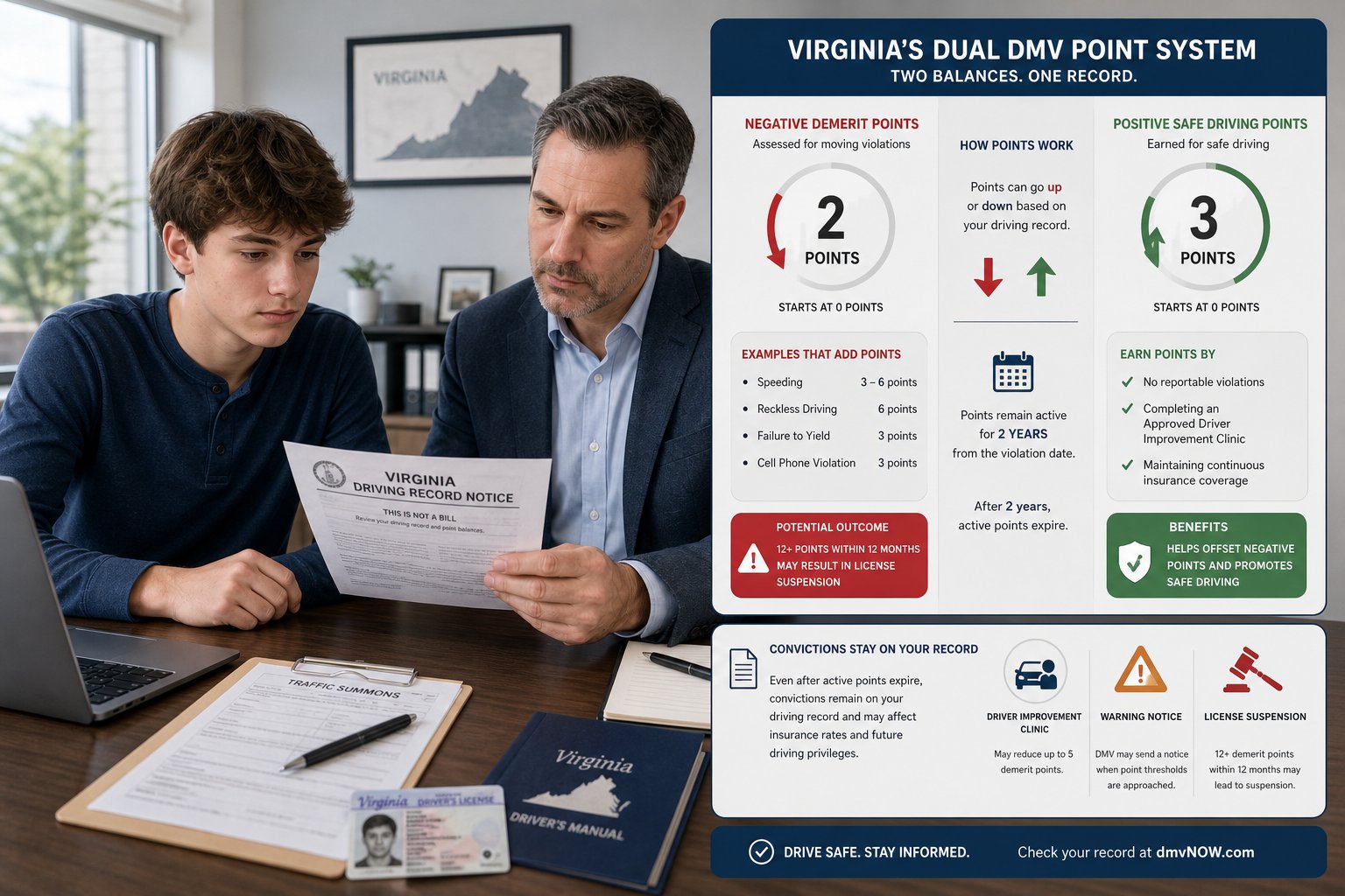 Virginia DMV Points for Teen Drivers: Lower Thresholds and Different Rules 1 Virginia DMV Points for Teen Drivers: Lower Thresholds and Different Rules visual summary.