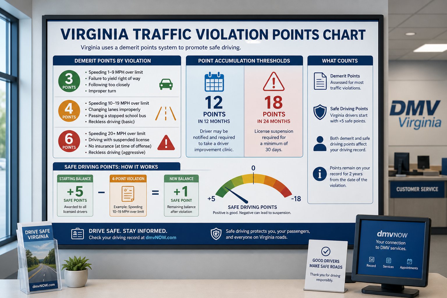 Virginia Traffic Violation Points Chart: How Many Points for Each Offense 1 Virginia Traffic Violation Points Chart: How Many Points for Each Offense visual summary.