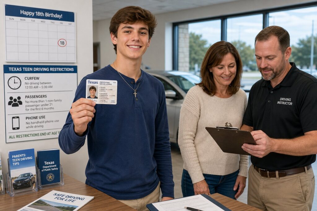 Blog Articles 1 Texas teen driver learning with adult supervision and licensing steps.
